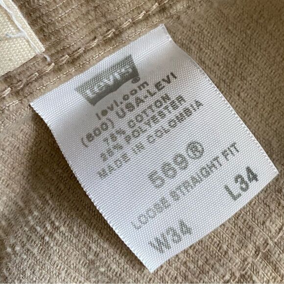 Levi’s 569 Vintage Corduroy Pants Loose Straight Fit Tan Y2K Mens Size 34x34 - Picture 9 of 9